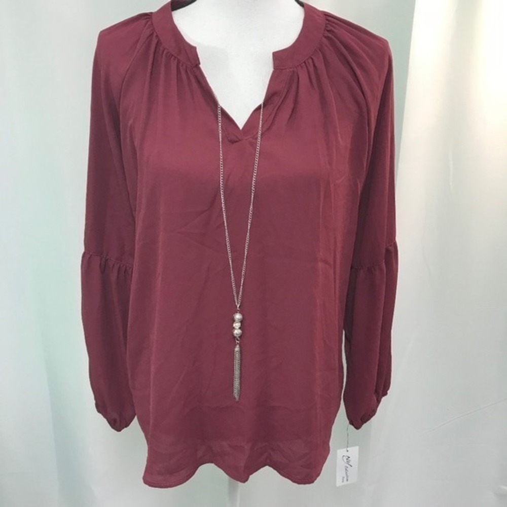 NY Collection Red Blouse Detachable Necklace PXS NWT